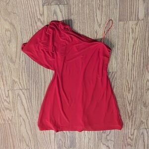 Red bodycon mini dress size 2 Lauren Ralph Lauren single shoulder stretchy sexy